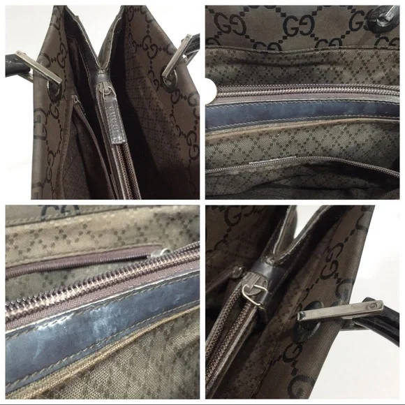 ❤️SOLD❤️Gucci brown and black monogram nylon bamboo handle vintage tote bag - Picture 10 of 14
